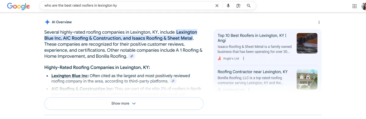 AIC case study SEO results from ravenized for roofers AI listing